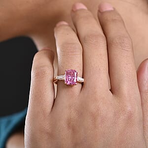 D'Joy Pink and White Moissanite 3.80 ctw Eternal Prism Ring in 18K Vermeil Yellow Gold Over Sterling Silver (Size 9.0)