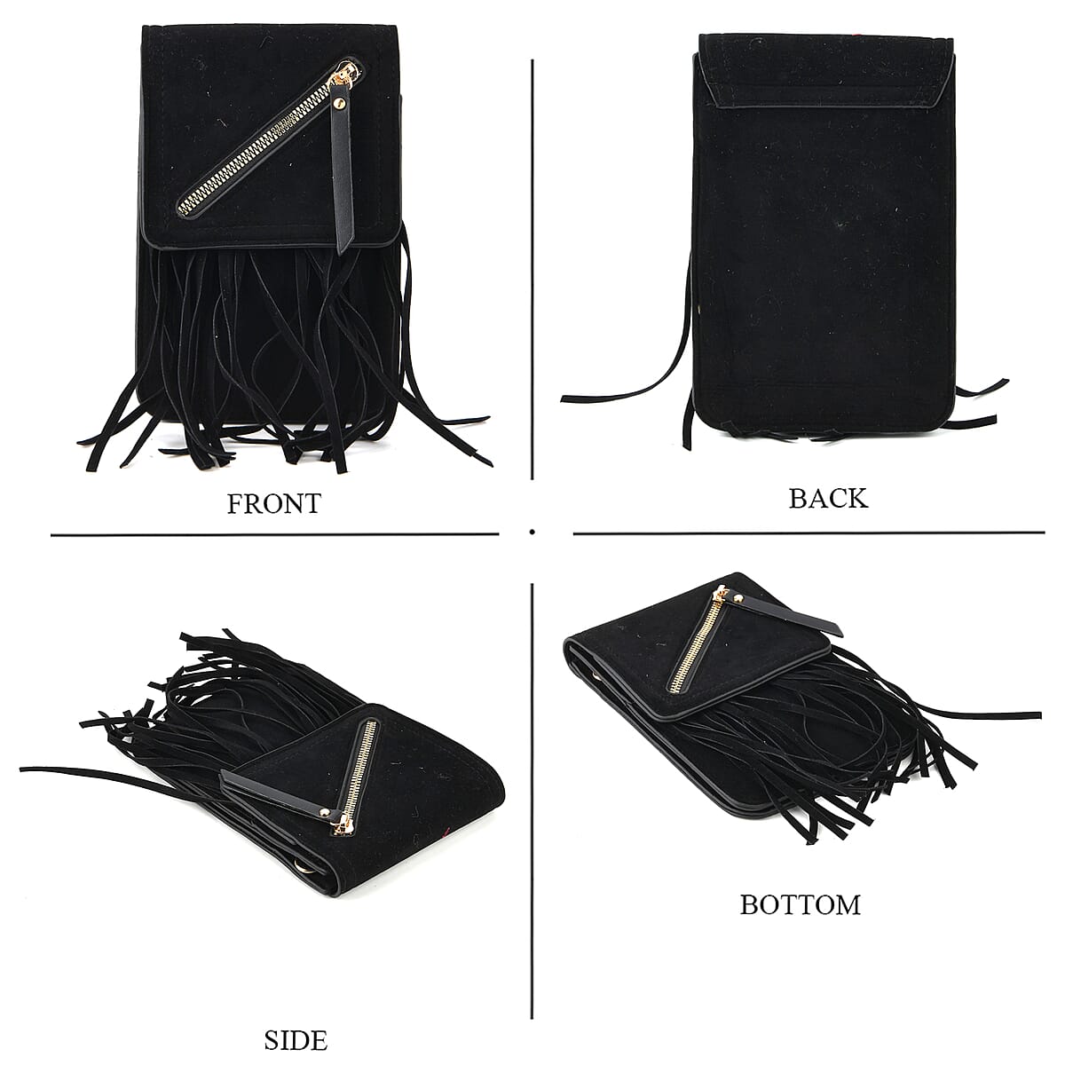 La Marey Black Faux Leather Tassel Crossbody Bag with 2 Shoulder Strap image number 4