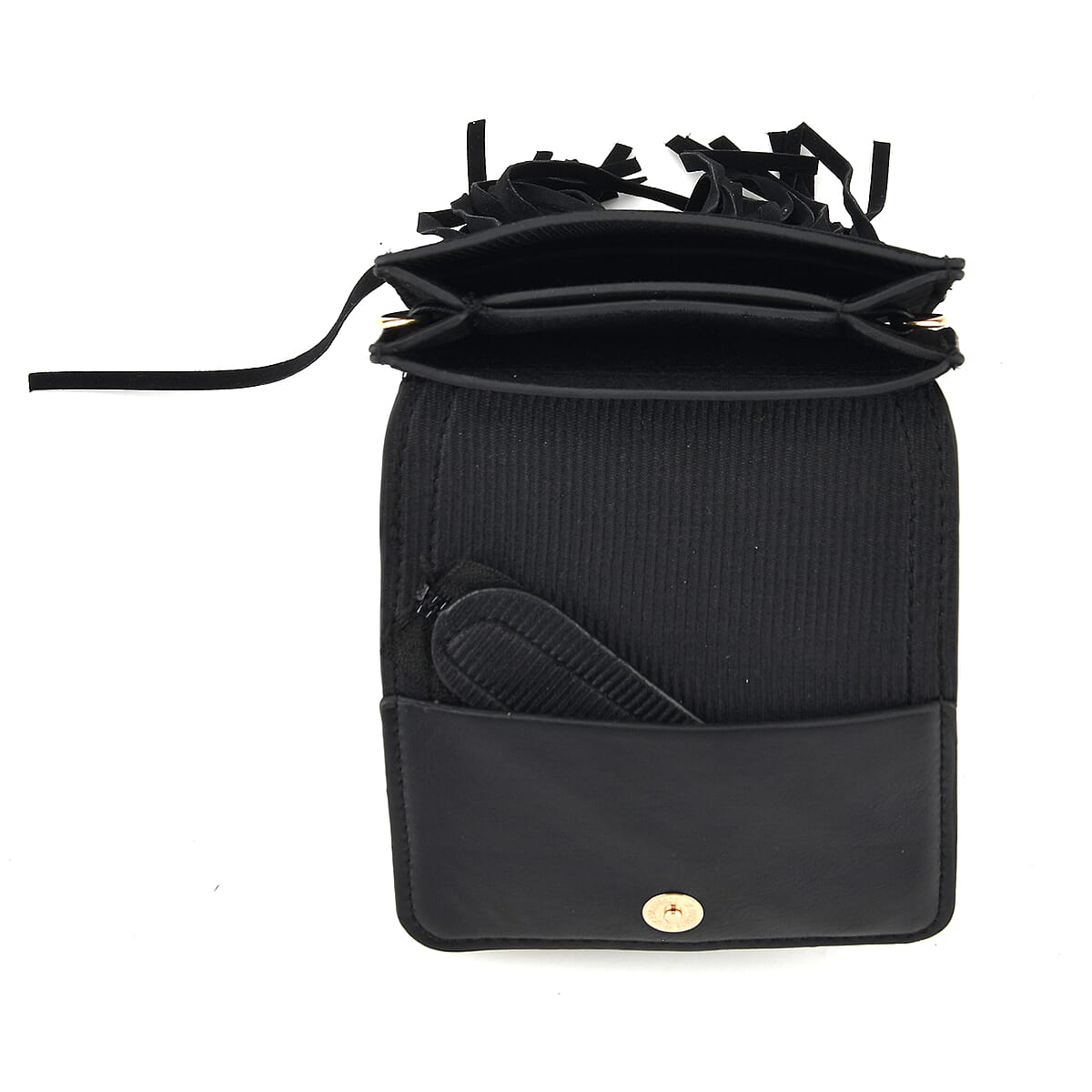 La Marey Black Faux Leather Tassel Crossbody Bag with 2 Shoulder Strap image number 5