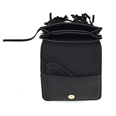 La Marey Black Faux Leather Tassel Crossbody Bag with 2 Shoulder Strap