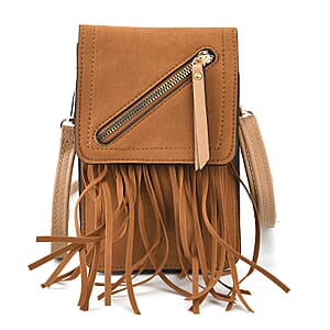 La Marey Khaki Faux Leather Tassel Crossbody Bag with 2 Shoulder Strap