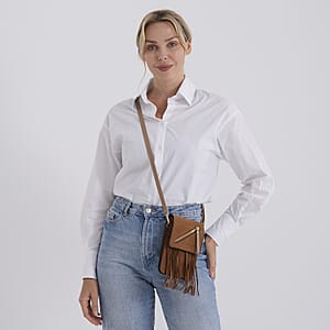 La Marey Khaki Faux Leather Tassel Crossbody Bag with 2 Shoulder Strap