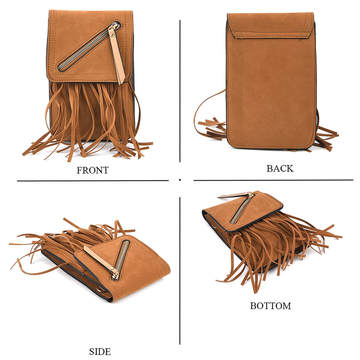La Marey Khaki Faux Leather Tassel Crossbody Bag with 2 Shoulder Strap image number 4