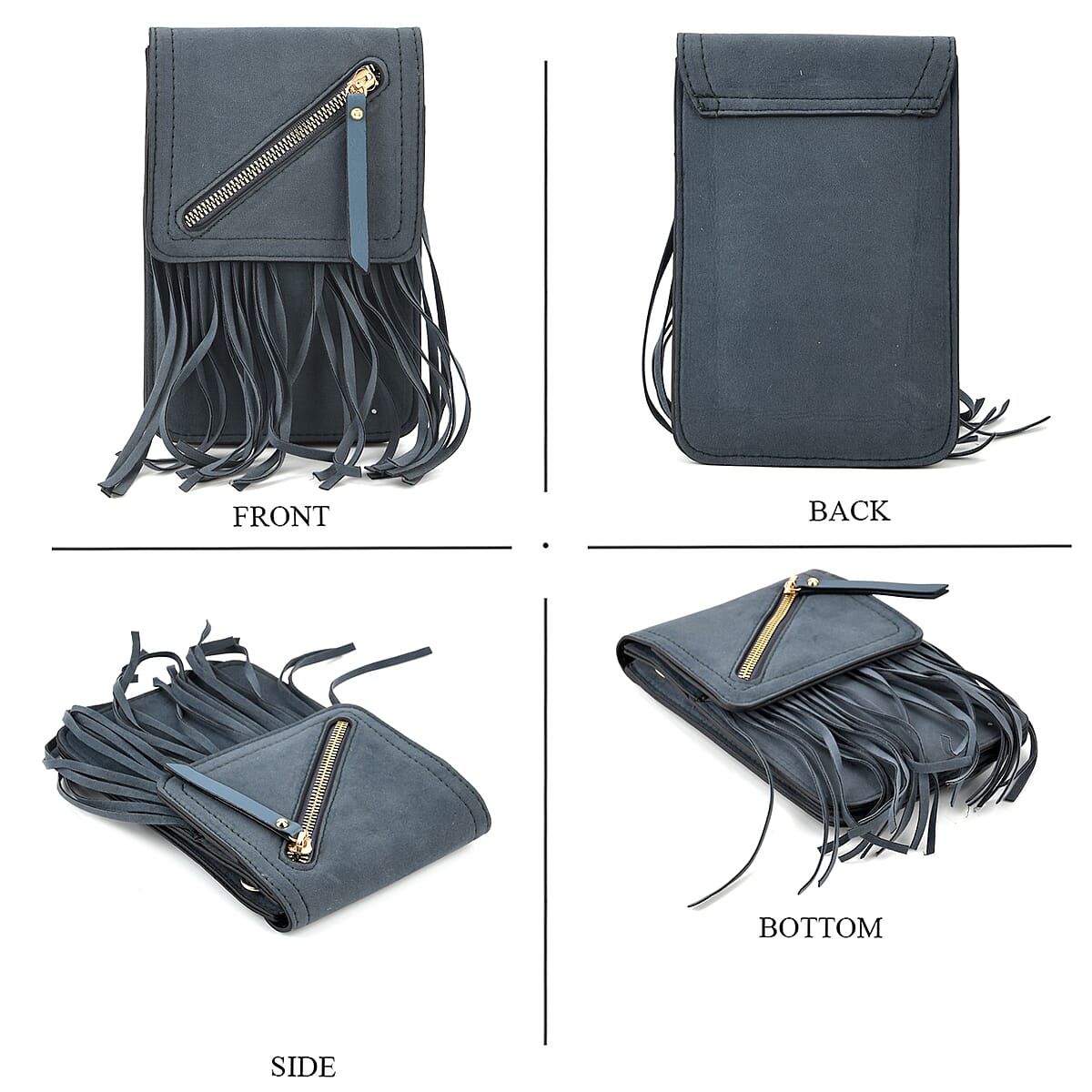 La Marey Dark Blue Faux Leather Tassel Crossbody Bag with 2 Shoulder Strap image number 4