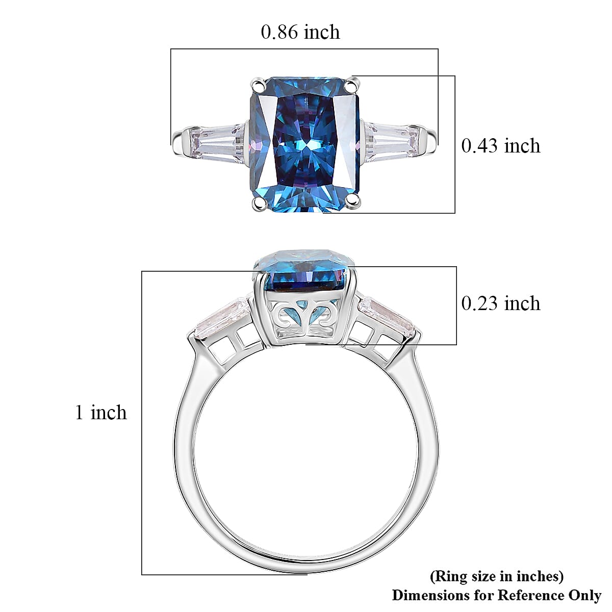 D'Joy Blue and White Moissanite 3.80 ctw Eternal Prism Ring in Rhodium Over Sterling Silver (Size 10.0) image number 5