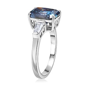 D'Joy Blue and White Moissanite 3.80 ctw Eternal Prism Ring in Rhodium Over Sterling Silver (Size 9.0)