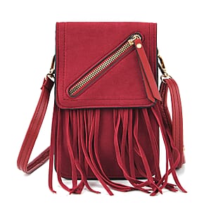 La Marey Burgundy Faux Leather Tassel Crossbody Bag with 2 Shoulder Strap