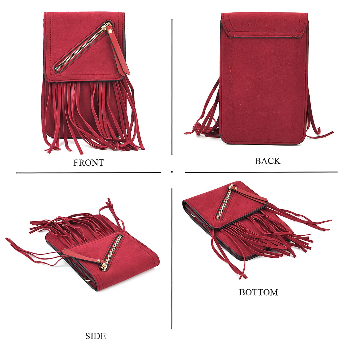 La Marey Burgundy Faux Leather Tassel Crossbody Bag with 2 Shoulder Strap image number 4