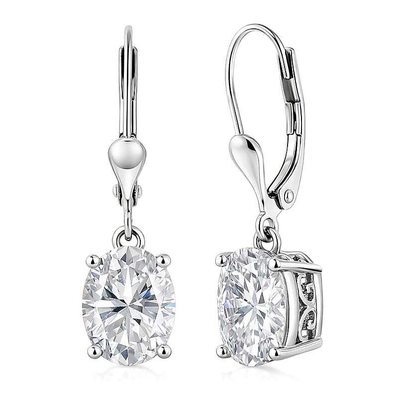 D'Joy Moissanite 5.60 ctw Eternal Solitaire Earrings in Rhodium Over Sterling Silver