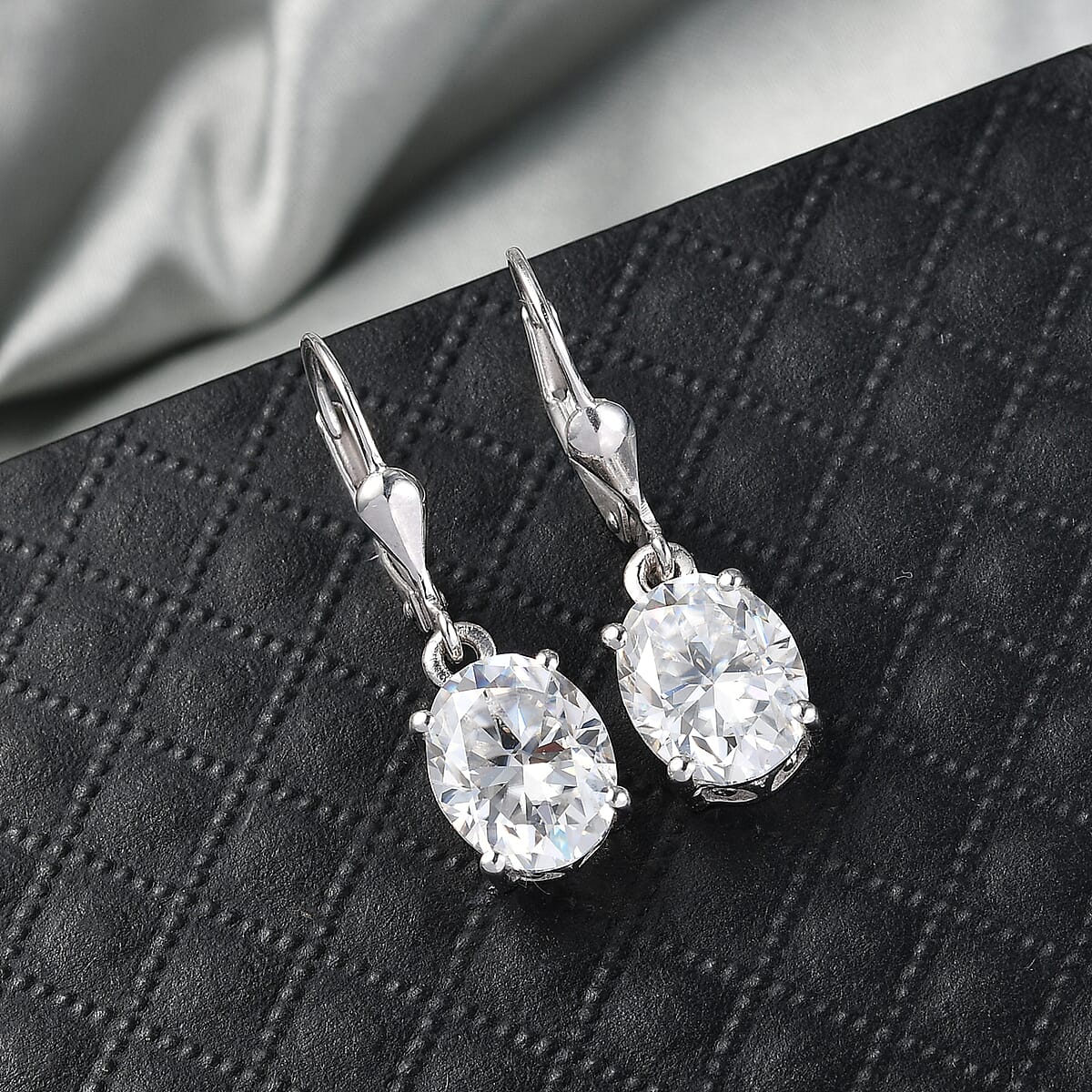 D'Joy Moissanite 5.60 ctw Eternal Solitaire Earrings in Rhodium Over Sterling Silver image number 1