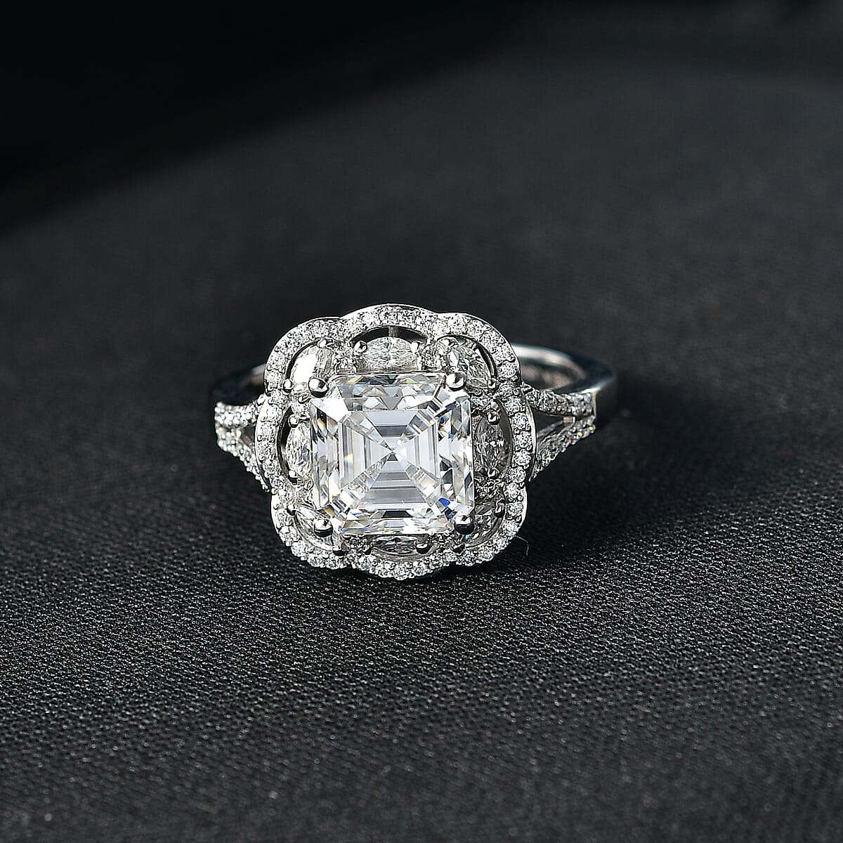 D'Joy Moissanite (Oct 8x8mm) Ring in Rhodium Over Sterling Silver (Size 10.0) 3.30 ctw image number 1