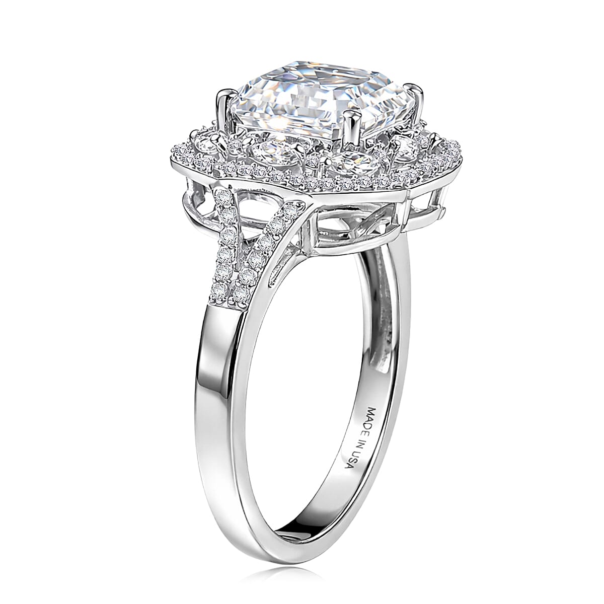 D'Joy Moissanite (Oct 8x8mm) Ring in Rhodium Over Sterling Silver (Size 10.0) 3.30 ctw image number 3