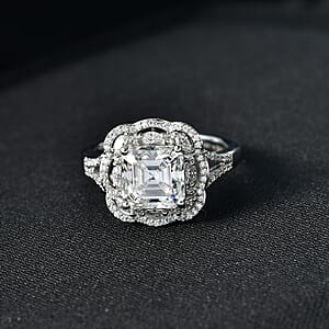D'Joy Moissanite 3.30 ctw Crown Spark Ring in Rhodium Over Sterling Silver (Size 6.0)
