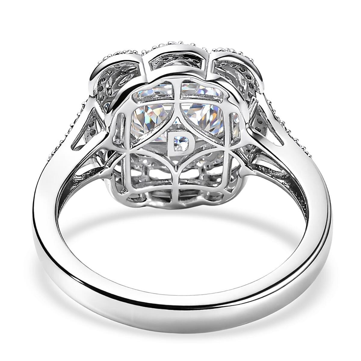 D'Joy Moissanite 3.30 ctw Crown Spark Ring in Rhodium Over Sterling Silver (Size 6.0) image number 4