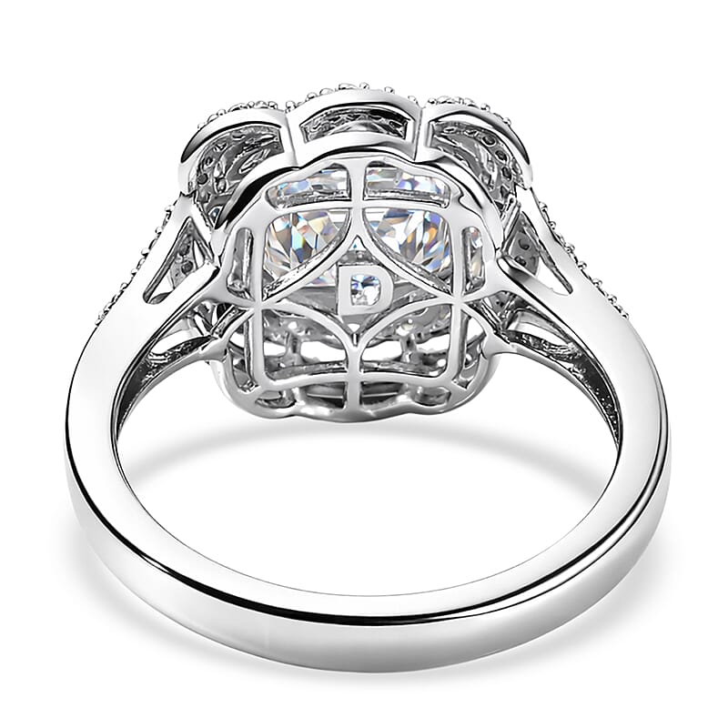 D'Joy Moissanite 3.30 ctw Crown Spark Ring in Rhodium Over Sterling Silver (Size 6.0)