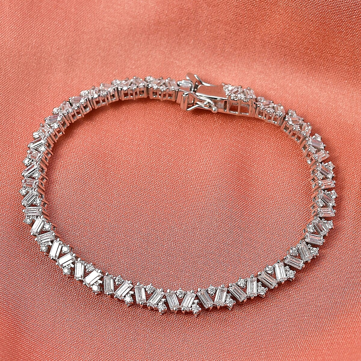 D'Joy Moissanite 6.30 ctw Sparkline Bracelet in Rhodium Over Sterling Silver (7.25 In) image number 1