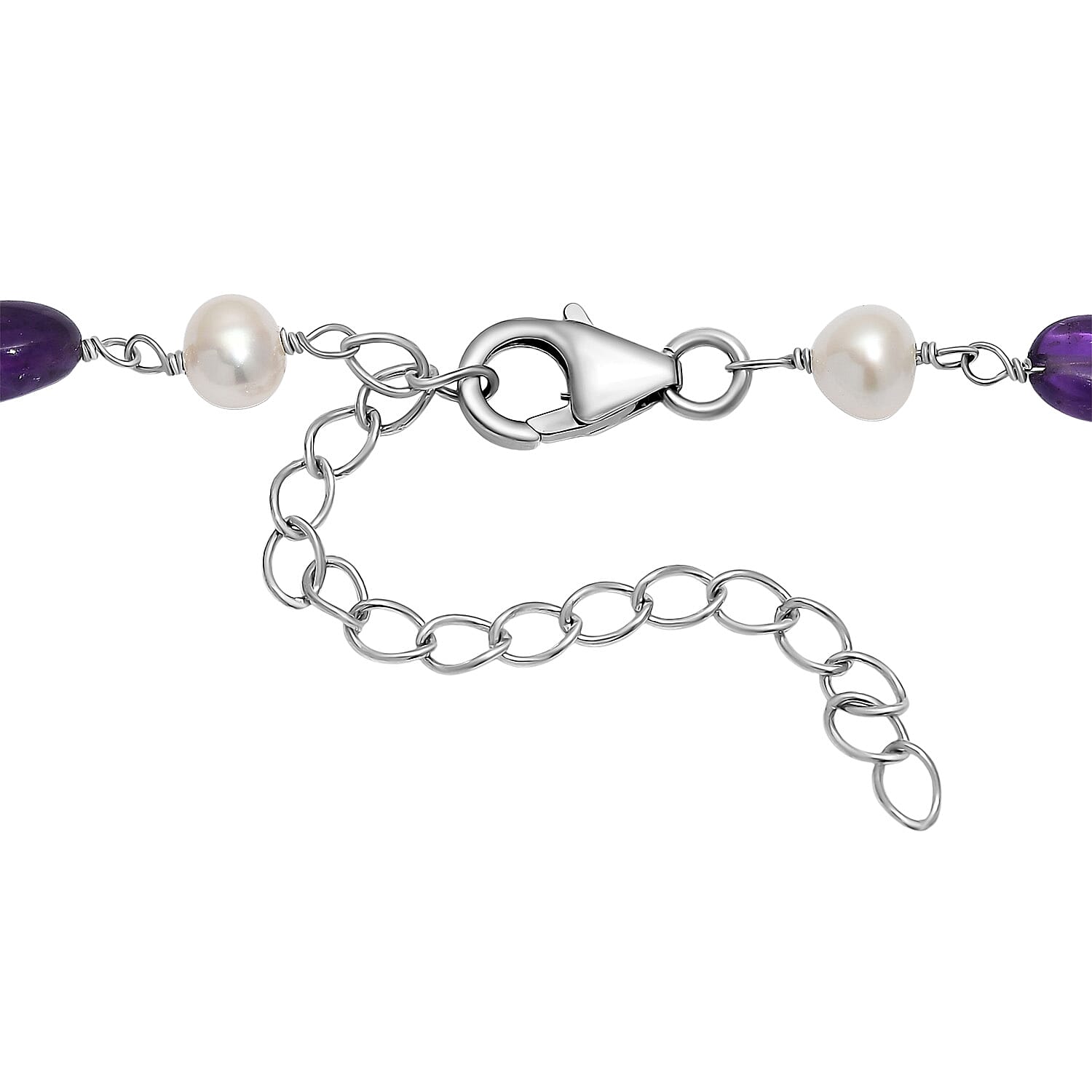 D'Joy Indian Artisan Crafted Premium African Amethyst and Multi Gemstone 13.40 ctw Necklace in Rhodium Over Sterling Silver 18 Inches