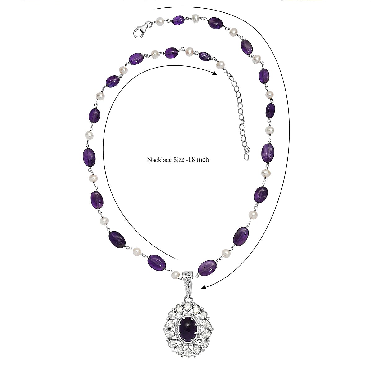 D'Joy Indian Artisan Crafted African Amethyst and Multi Gemstone 13.40 ctw Necklace in Rhodium Over Sterling Silver 18 Inches image number 5