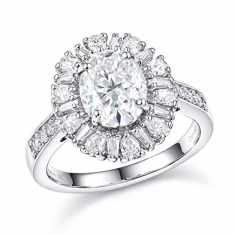 D'Joy Moissanite 2.90 ctw Sparkburst Ring in Rhodium Over Sterling Silver (Size 10.0)