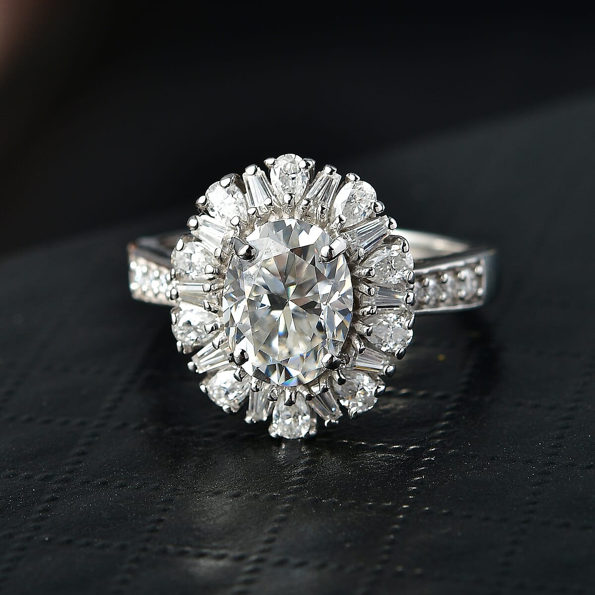 D'Joy Moissanite 2.90 ctw Sparkburst Ring in Rhodium Over Sterling Silver (Size 10.0) image number 1