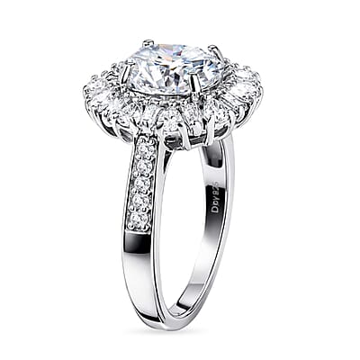 D'Joy Moissanite 2.90 ctw Sparkburst Ring in Rhodium Over Sterling Silver (Size 10.0)