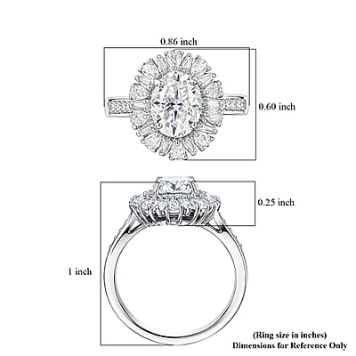 D'Joy Moissanite 2.90 ctw Sparkburst Ring in Rhodium Over Sterling Silver (Size 10.0)