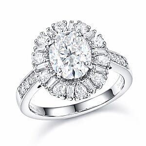 D'Joy Moissanite 2.90 ctw Sparkburst Ring in Rhodium Over Sterling Silver (Size 6.0)