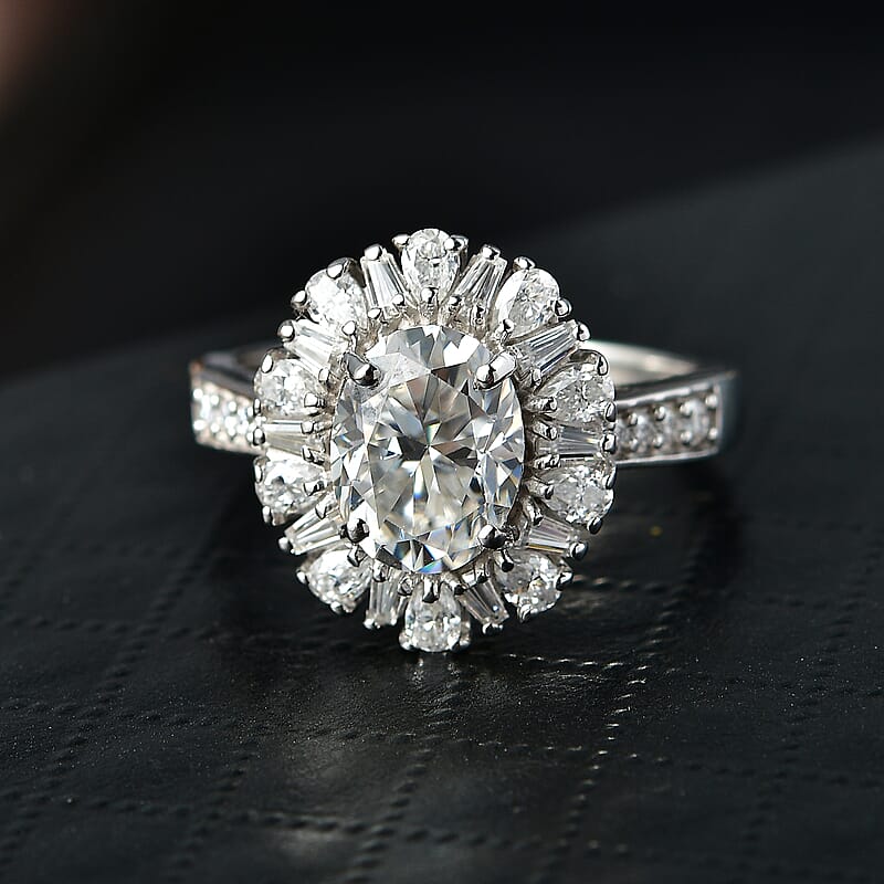 D'Joy Moissanite 2.90 ctw Sparkburst Ring in Rhodium Over Sterling Silver (Size 6.0)