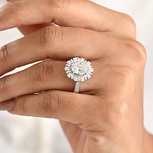 D'Joy Moissanite 2.90 ctw Sparkburst Ring in Rhodium Over Sterling Silver (Size 6.0)