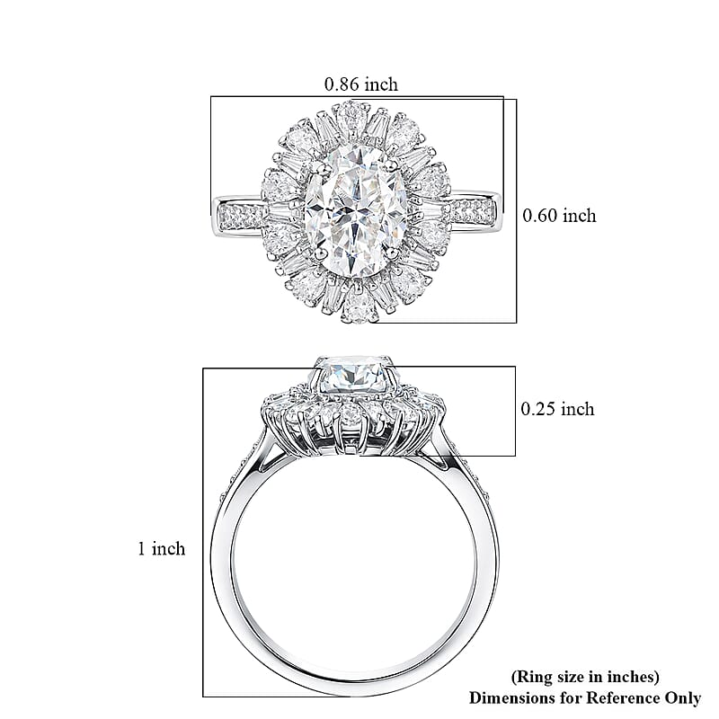 D'Joy Moissanite 2.90 ctw Sparkburst Ring in Rhodium Over Sterling Silver (Size 6.0)