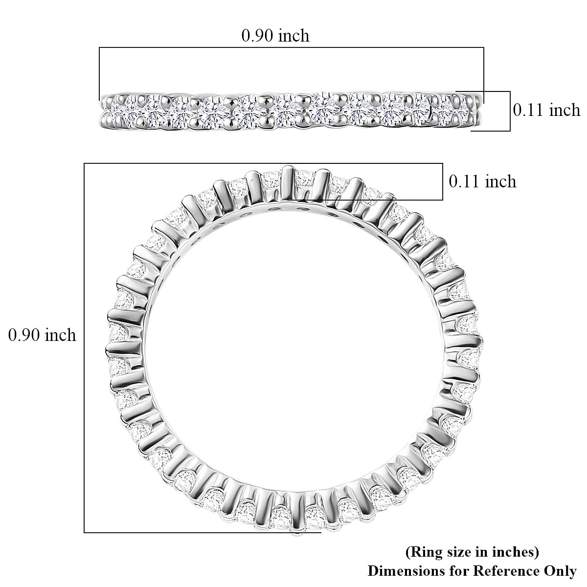 D'Joy Moissanite 0.90 ctw Eternity Band Ring in Rhodium Over Sterling Silver (Size 7.0)