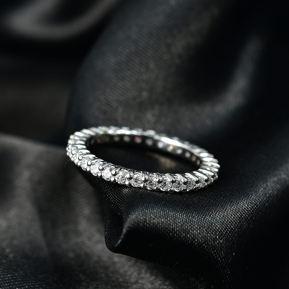 D'Joy Moissanite 0.90 ctw Eternity Band Ring in Rhodium Over Sterling Silver (Size 8.0) image number 1