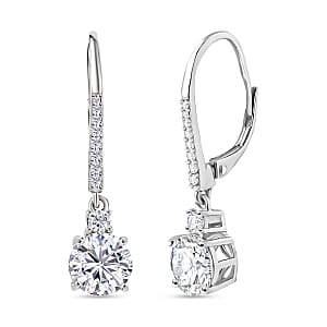 D'Joy Moissanite 2.70 ctw Lever Back Earrings in Rhodium Over Sterling Silver