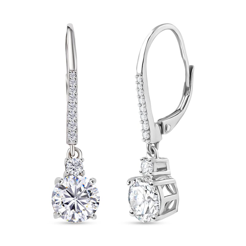 D'Joy Moissanite 2.70 ctw Lever Back Earrings in Rhodium Over Sterling Silver