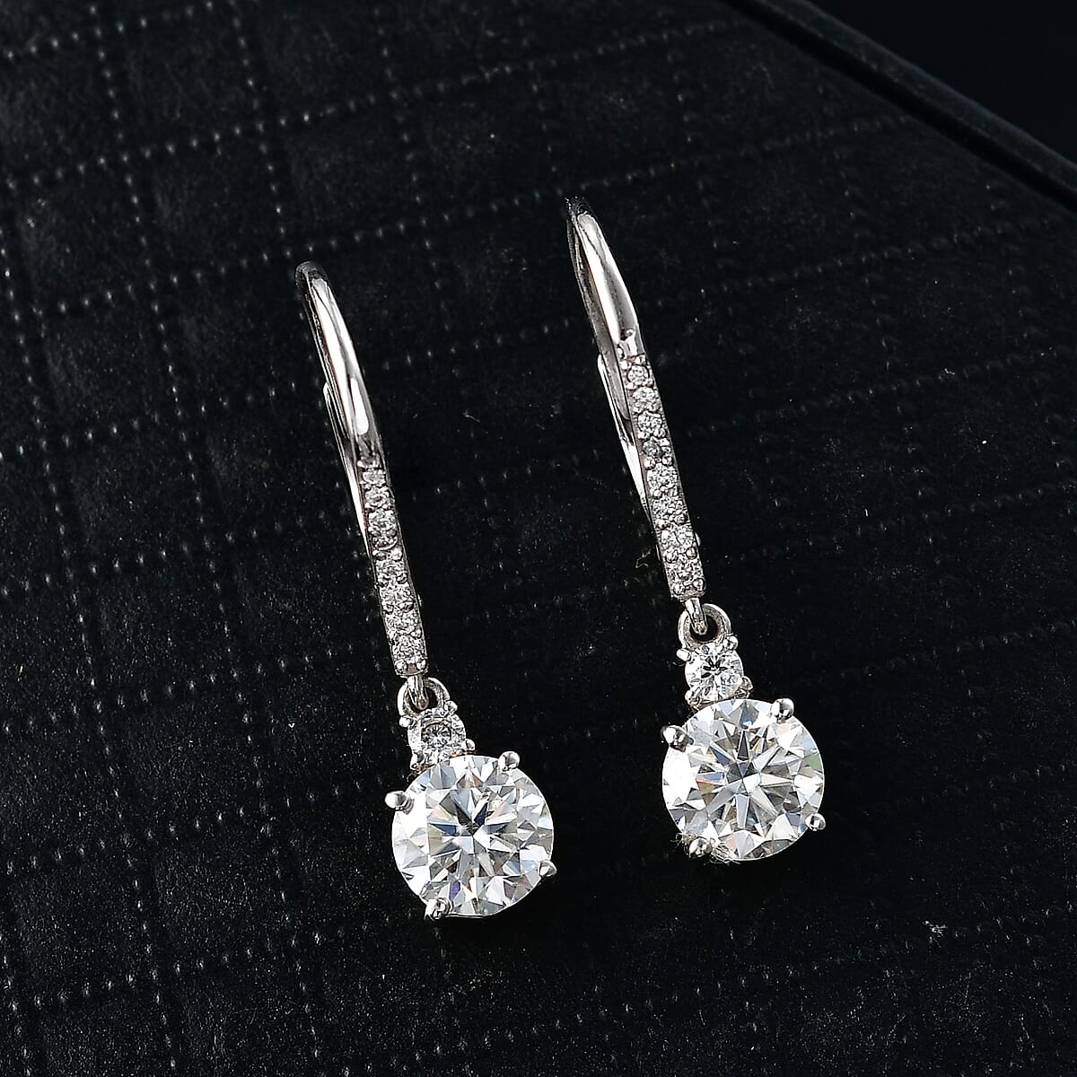 D'Joy Moissanite 2.70 ctw Lever Back Earrings in Rhodium Over Sterling Silver image number 1