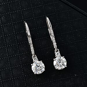 D'Joy Moissanite 2.70 ctw Lever Back Earrings in Rhodium Over Sterling Silver
