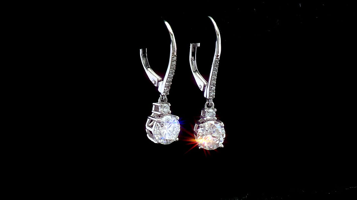 D'Joy Moissanite 2.70 ctw Lever Back Earrings in Rhodium Over Sterling Silver