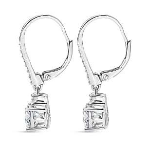 D'Joy Moissanite 2.70 ctw Lever Back Earrings in Rhodium Over Sterling Silver