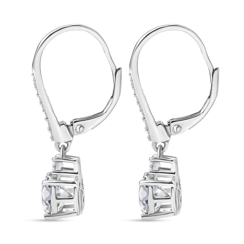 D'Joy Moissanite 2.70 ctw Lever Back Earrings in Rhodium Over Sterling Silver