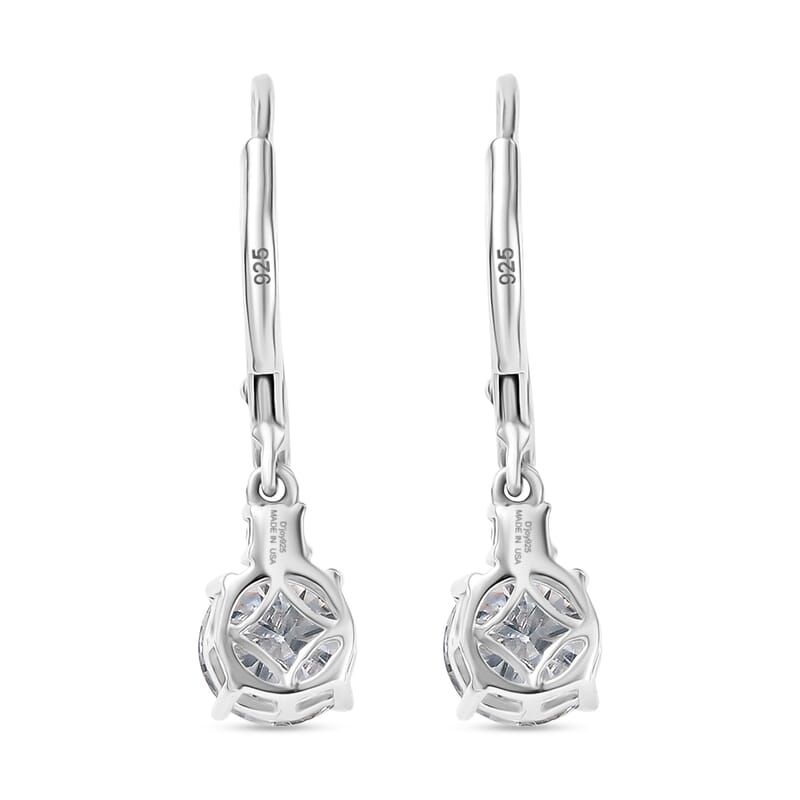D'Joy Moissanite 2.70 ctw Lever Back Earrings in Rhodium Over Sterling Silver
