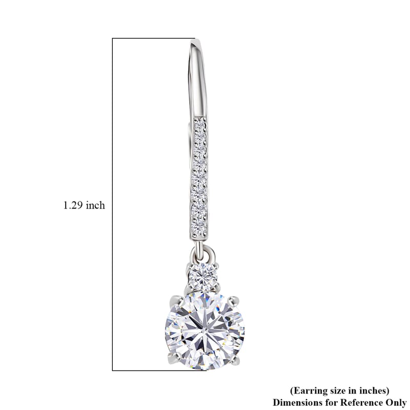 D'Joy Moissanite 2.70 ctw Lever Back Earrings in Rhodium Over Sterling Silver