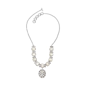 D'Joy Indian Artisan Crafted Polki Moissanite and Freshwater Pearl 9.00 ctw Necklace in Rhodium Over Sterling Silver 18 Inches