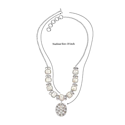 D'Joy Indian Artisan Crafted Polki Moissanite and Freshwater Pearl 9.00 ctw Necklace in Rhodium Over Sterling Silver 18 Inches