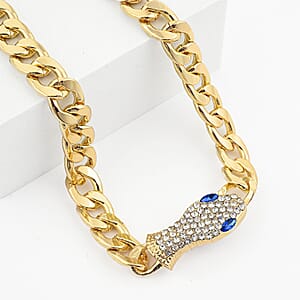 Blue and White Austrian Crystal Serpent Necklace (21 Inches) in Goldtone