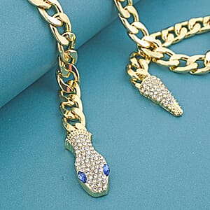 Blue and White Austrian Crystal Serpent Necklace (21 Inches) in Goldtone
