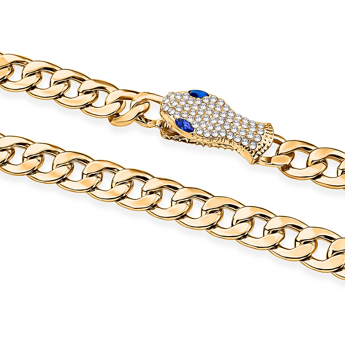 Blue and White Austrian Crystal Serpent Necklace (21 Inches) in Goldtone image number 3