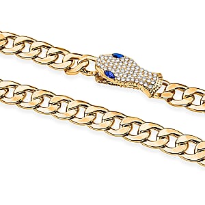 Blue and White Austrian Crystal Serpent Necklace (21 Inches) in Goldtone