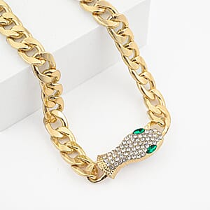 White and Green Austrian Crystal Serpent Necklace (21 Inches) Goldtone