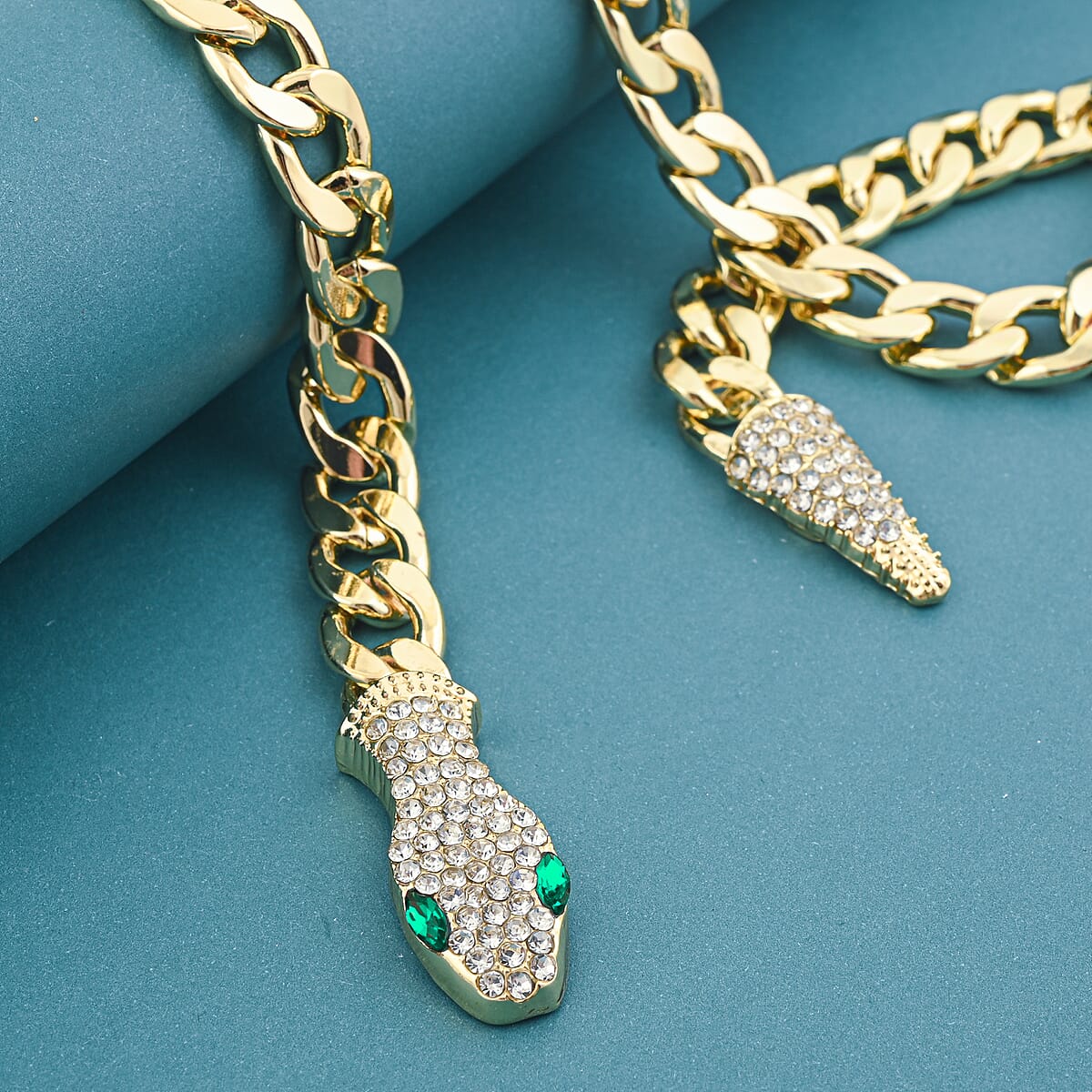 White and Green Austrian Crystal Serpent Necklace (21 Inches) Goldtone image number 1