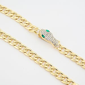 White and Green Austrian Crystal Serpent Necklace (21 Inches) Goldtone